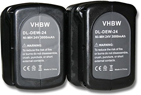 vhbw 2X batería Compatible con Dewalt DC223KB, DC224, DC223, DC224KA, DC222, DC222KB, DC223KA, DC222KA Herramienta (3000 mAh, NiMH, 24 V)