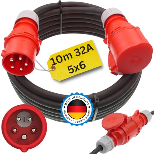 netbote24 Starkstromkabel 32A 10m mit Phasenwender H07RN-F 5x6 Starkstrom Verlängerungskabel CEE Verlängerung 16 Ampere Kabel 5x6mm2 Baustelle Werkstatt Industrie Geeignet Outdoor IP44