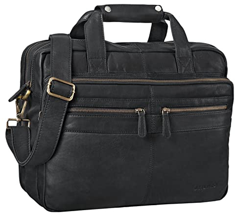 STILORD Explorer Lehrertasche Leder Herren Damen Aktentasche Büro Schulter- oder Umhängetasche für Laptop mit Dreifachtrenner Echt Leder Vintage Farbe:Sattel-braun