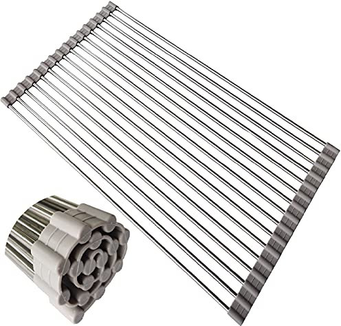 SHUYUE - Escurridor de platos enrollable, plegable, multiusos, escurridor de platos sobre el fregadero, estante de secado enrollable SUS304 (17.7 pulgadas de largo x 10.2 pulgadas de ancho)