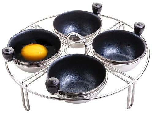 Eggssentials Stainless Steel Egg Poacher, 4 Cups, Non-Stick, PFOA Free, Compatible with Instant Pot & Pressure Cooker, 7.25'' Rack