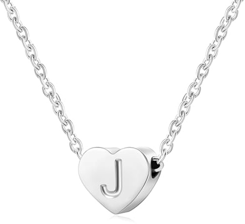 AFSTALR Silver Necklaces for Women Heart Initial Letter J Pendant Necklace Personalized Tiny Capital Alphabet Choker Chain Birthday Jewellery Gifts for Girls Girlfriend Wife Lady
