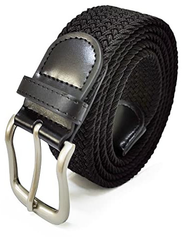 Gloop Unisex Elastischer Ledergürtel Geflochtener Stretchgürtel Dehnbarer Stoff Leder Gürtel für Damen und Herren, 18730a1 Schwarz, Gesamtlänge ohne schnalle 145 CM