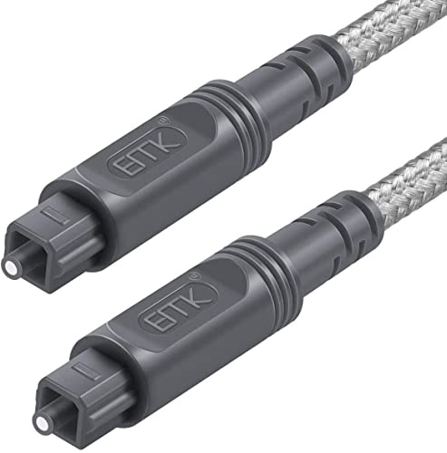 EMK Digitales Optisches Audiokabel Toslink SPDIF Kabel mit Geflochtener Baumwolle Kompatibel mit Soundbar Fernseher Playstation Xbox Blu-ray Player Heimkino System Weiß 5M