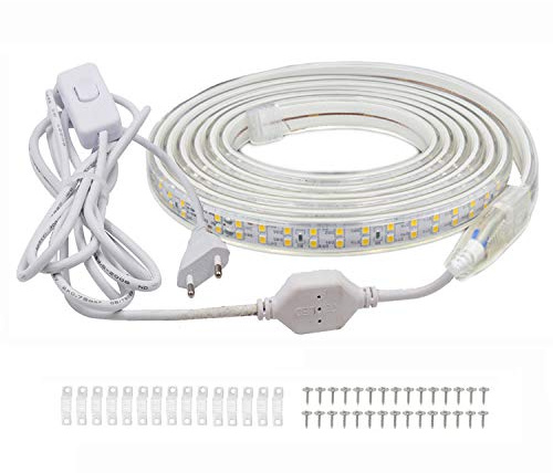 FOLGEMIR 15m LED Band mit Schalter Warmweiß, 2835 SMD 180 Leds/m Streifen, 220V 230V Strip, sehr helle Beleuchtung, IP65 wasserdicht für Garten Party Hochzeit Deko
