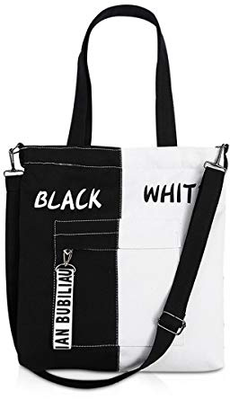 NICOLE & DORIS Damen A4 Handtasche Groß Canvas Tasche Shopping Umhängetasche Henkeltasche 15 Laptoptasche für die Schule Schwarz-Weiss