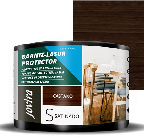 JOVIRA PINTURAS Vernice - Lasur protettiva satinato a base d'acqua. Protegge, decora e impreziosisce tutti i tipi di legno. (375 Millilitri, Castagno)