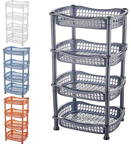 A406 4 TIER VEGETABLE FRUIT STORAGE BASKET RACK KITCHEN UTILITY STACKING STACKABLE (Silver)