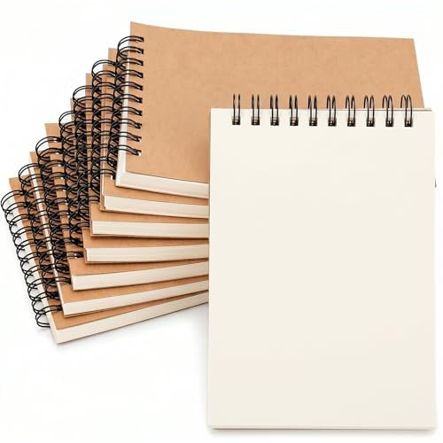 HAKACC Blocco note a foglio bianco con spirale, formato A6, piccolo taccuino da 80 fogli, quaderno per appunti, diario, blocco da disegno, 8 pezzi