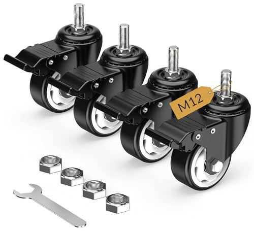 HOLKIE Lenkrollen 75mm(3 Zoll) Möbelrollen mit Totalfeststeller Transportrollen, M12 x 1,75 x 30mm (Schaftdurchmesser 12mm, Schaftlänge 30mm), Rollen für Möbel 4er Set Schwerlastrollen Schwarz