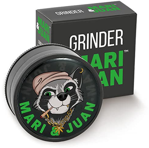 Mari & Juan Premium Grinder I Juan Edition I 2-teilig I ø 4 cm mit einer Gesamthöhe von 2 cm I aus hochwertigem Kunststoff I Kräutermühle zum Mahlen von Kräuter, Gras, Tabak, Gewürze