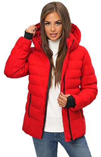 OZONEE Damen Winterjacke Jacke Winter Farbvarianten Warm Bomberjacke Steppjacke Wintermantel Kunstfell Daunenjacke Leichte Outdoor Puffer Jacket Gepolstert JS/M769/270 ROT S