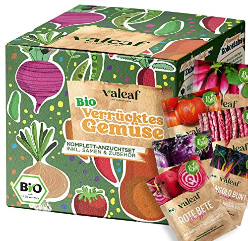 valeaf BIO Verrücktes Gemüse Starter Kit I ausgefallenes Anzuchtset I Gemüsesamen I züchte buntes Gemüse I Mini Pflanzset I Crazy Veg I Gemüse Samen Set I Garten Anzuchtset Gemüsesamen Geschenk