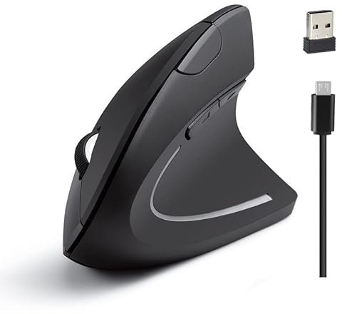 Ergonomic Wireless Vertical Mouse - 6 Buttons, 1200/1400/1600 DPI, 2.4GHz Optical USB, Upright Mouse for PC/Laptop/Home Office, Black