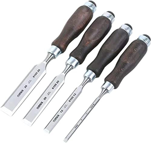 OITTo 4 Pieces Wood Chisels Set, Bevel Edge Wood Carving Chisel, Chrome Vanadium Hammer End, Hardwood Handle for Wood Craft DIY