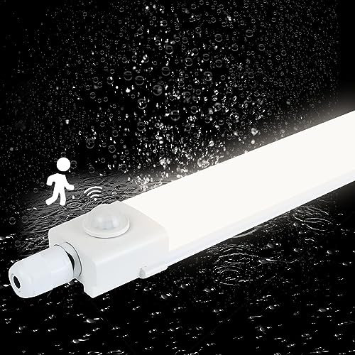CBJKTX LED Feuchtraumleuchte 120CM mit Bewegungsmelder Deckenlampe - 36W Badezimmerlampe IP65 Wasserfest Kellerlampe Neutralweiß 4000K Deckenleuchte Leuchtstoffröhre für Garage Werkstatt Küche Büro