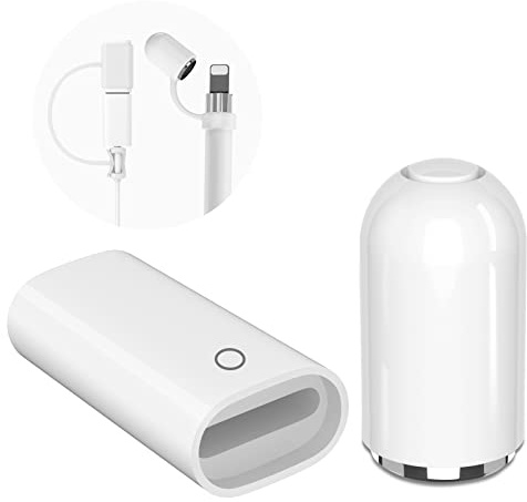 ACAGET Ladeadapter und Ersatzmagnet Kappe für Apple Pencil 1 Gen | Zubehör mit Tether-Adapter und Silikon-Schutzkappe Lade Pencil Adapter für iPencil fürLight-ning Kabel Ladekable Ladegerät