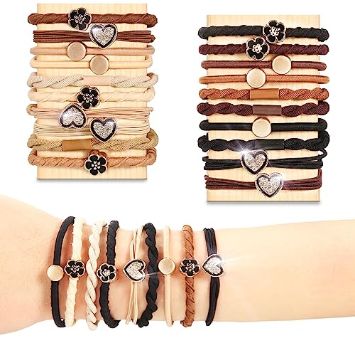 WLLHYF 20 pièces bracelets d'attache de cheveux style bohème de queue de cheval mignon sans dommage élastiques à cheveux doux tressés accessoires de cheveux pour filles cheveux longs et bouclés