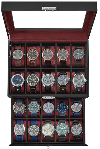SONGMICS 20-Slot Watch Box, 2 Layers, Glass Lid, Lockable