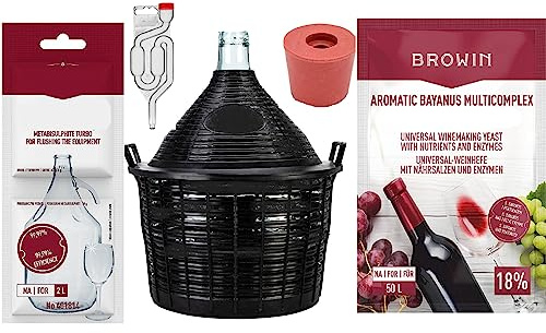 lilawelt24 WEINSET 15L Glasballon +Gummistopfen+ GÄRRÖHRCHEN+ WEINHEFE+ Kaliumdisulfit Weinballon, Gärbehälter, Gäreimer, Gärballon, Wein Machen