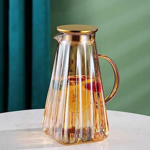 Jarra de vidrio de 2 litros con tapa de acero inoxidable, jarra de agua de vidrio caliente y fría con asa, para fruta casera