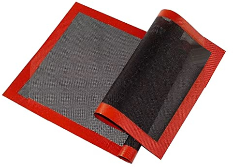 Lot de 2 tapis de cuisson perforés en fibre de verre en silicone résistant à la chaleur uniforme 30 x 40 cm