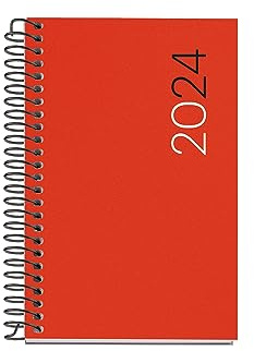 Miquelrius - Jahresplaner 2024, Wochenansicht, horizontale Größe, Caddy 80 x 120 mm, flexibler Einband aus Polypropylen, Spiralbindung, Katalanisch, Englisch und Portugiesisch, Rot