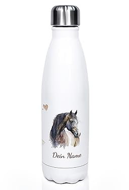 GRAZDesign Kinder Trinkflasche Pferd mit Namen personalisiert, für Pferde Mädchen, Geschenk zur Einschulung, Geburtstag, Weihnachten, Edelstahl 500ml (Pferd Nr.1, Ohne Spruch)