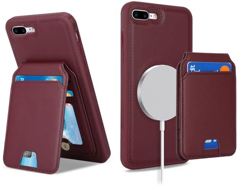 Ｈａｖａｙａ für iPhone 7 Plus Hülle Kompatibel mit Magsafe für iPhone 8 Plus Hülle kartenfach Abnehmbar 2 in 1 geldbörse Herren und Damen - Burgunderrot