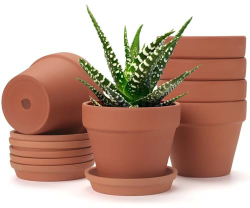 KOAMLY Mini-Pflanzgefäß mit Abfluss, Sukkulentensämling, Pflanzgefäß, Verwendung mit Innenbereich, Fensterbank, Terrakotta, rote Blumentöpfe, Hochzeitsdekoration, tolles Geschenk für Tanten, 13,7 cm,