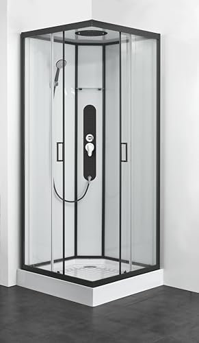 SANOTECHNIK Komplettduschkabine SOHO SKY 2 90×90×225 cm – All‑in‑One Komplettdusche | 5 mm ESG Sicherheitsglas, Mattschwarz, Jet‑Massagedüsen, Quick‑Line Schnellmontage, CL74