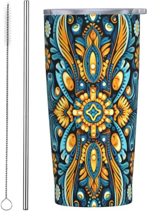 Vasos personalizados, tazas de acero inoxidable personalizadas de 20 onzas, taza de café de viaje aislada con tapa y botella de agua con pajilla, regalo personalizado para familiares y amigos, patrón