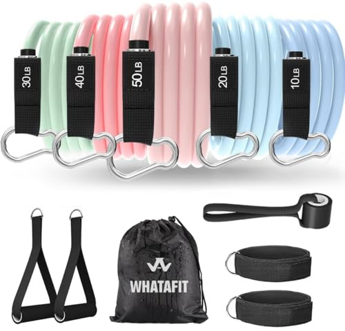 WHATAFIT Widerstandsbänder, Übungsbänder, Widerstandsbänder für Training, Workout-Bänder mit Griffen für Männer und Frauen, Fitness, Krafttraining, Heim-Fitnessgerät, Macaron-02
