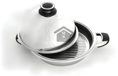 BISTECCHIERA GRIGLIATA ACCIAIO INOX 18/10 TRIPLO FONDO INDUZIONE O.PRANDELLI (bistecchiera con coperchio alto a cupola)