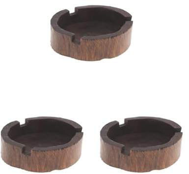 Lot de 3 cendriers ronds en bois rétro pour table 10 x 3 cm