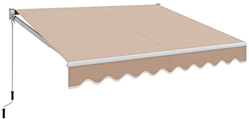 RELAX4LIFE Store Banne Manuel Rétractable avec Manivelle, Auvent Balcon en Polyester Anti-UV, Cadre en Alu, Inclinaison 40°-100°, Store Banne pour Porte, Fenêtre, Terrasse (295 x 250 cm, Beige)
