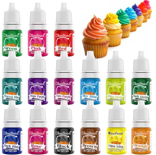 Food Colouring Gel - 15 Colours Food Colouring, High Concentration Food Dye Perfect for Fondant Icing, Cake Decorating, Macaron, Food Craft - Easy to Colour, Vegan - 6ml/Bottle