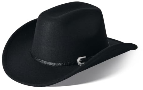 Willheoy Unisex Western Cowboy Hat for Men Women Wide Brim with Belt Cowgirl Hats Felt Fedora Hat Halloween Cosplay Cowboy