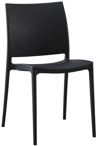 CLP Gartenstuhl stapelbar wetterfest Meton, Gartensessel mit Lehne UV-beständig, Outdoorstuhl aus Kunststoff bis 150 kg belastbar Farbe schwarz