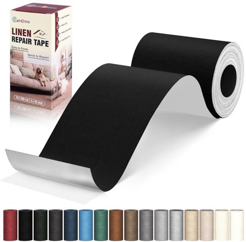 Flicken Selbstklebend Stoff, Cahomo Leinenstoff Patches Selbstklebend, 10x200 cm Leinen Reparatur Patches für Sofa, Autositze, Bootssitze, Bürostuhl, Vorhang - Schwarz