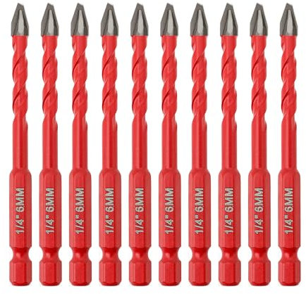FOCSTOL Set Punte Trapano a Secco - Set Punte in Carburo con con Codolo Esagonale a Cambio Rapido per Legno Plastica Ceramica Piastrelle Materiale Morbido 10 pezzi 6mm