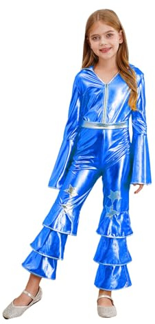 Yruioon Girls 70s 80s Hippie Disco Costume Shiny Sequins Bell Bottoms Leotard Unitard Dance Jumpsuit for Carnival Party