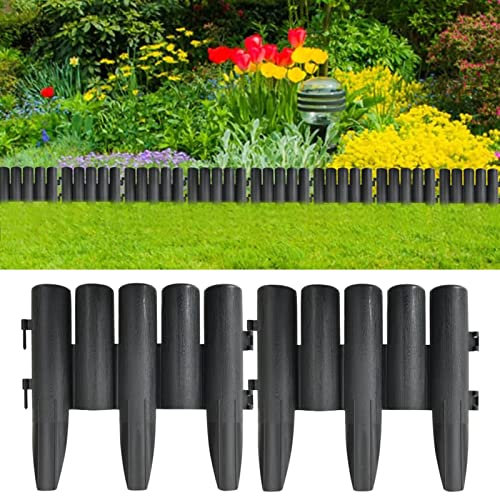 ShGaxin Lot de 36 bordures de jardin en polypropylène Gris anthracite 10 m Clôture de jardin Clôture de sol Mini Clôture flexible décorative de jardin