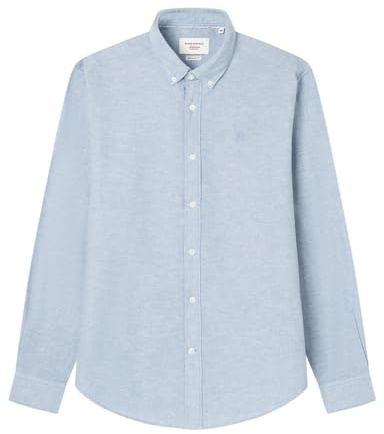 SPRINGFIELD Linne Basic European Flax-skjorta för män, Himmelsblå, L