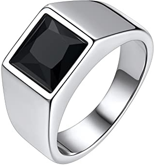 Bestyle 8 * 8mm | 15 * 15mm Cubic Zirkonia CZ Band Ringe für Männer Edelstahl Ring Synthetischer Edelstein Geburtsstein Herrenring Biker Ring Pinky Schmuck Größe 54-72