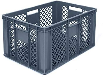 DIE BOX FABRIK Eurobox 60x40 cm in verschiedenen Höhen & Farben | Bäckerkiste, Gemüsekiste & Obstkiste stapelbar | Offene Brötchenkiste | Transportbehälter, Lagerbox (Grau, 60x40x32 cm)