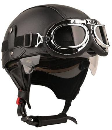 Retro Helm Motorrad-Halbhelme Jethelme Halbhelme Motorradhelm mit ECE Genehmigt Brain-Cap Halbschale Roller-Helm Scooter-Helm Jet-Helm Retro für Erwachsene Herren Damen