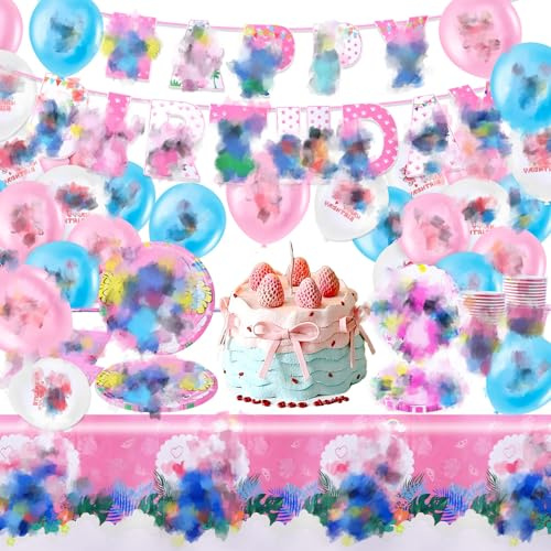 Luftballon1 Luftballons Geburtstagsdeko Mädchen Junge, Blau Und Rosa Partygeschirr Kindergeburtstag Deko Geburtstag Party Banner Pappteller Partyzubehör Tischdecke Becher Servietten Latexballon