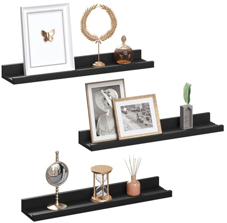 EUGAD Wandregal 3er Set, Schweberegal Schwarz, Regal für Bilderrahmen, Wandboard verschiedener Größen, Regal für Wohnzimmer Arbeitszimmer Badezimmer Küche, 60x5x12 cm
