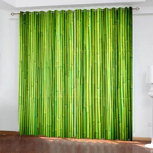 Bishilin Verdunkelungsvorhänge mit Ösen 2er Set 107x229CM, Blickdichte Vorhänge Grün Bambus Muster Gardinen Verdunkelung Kinderzimmer Jugendzimmer